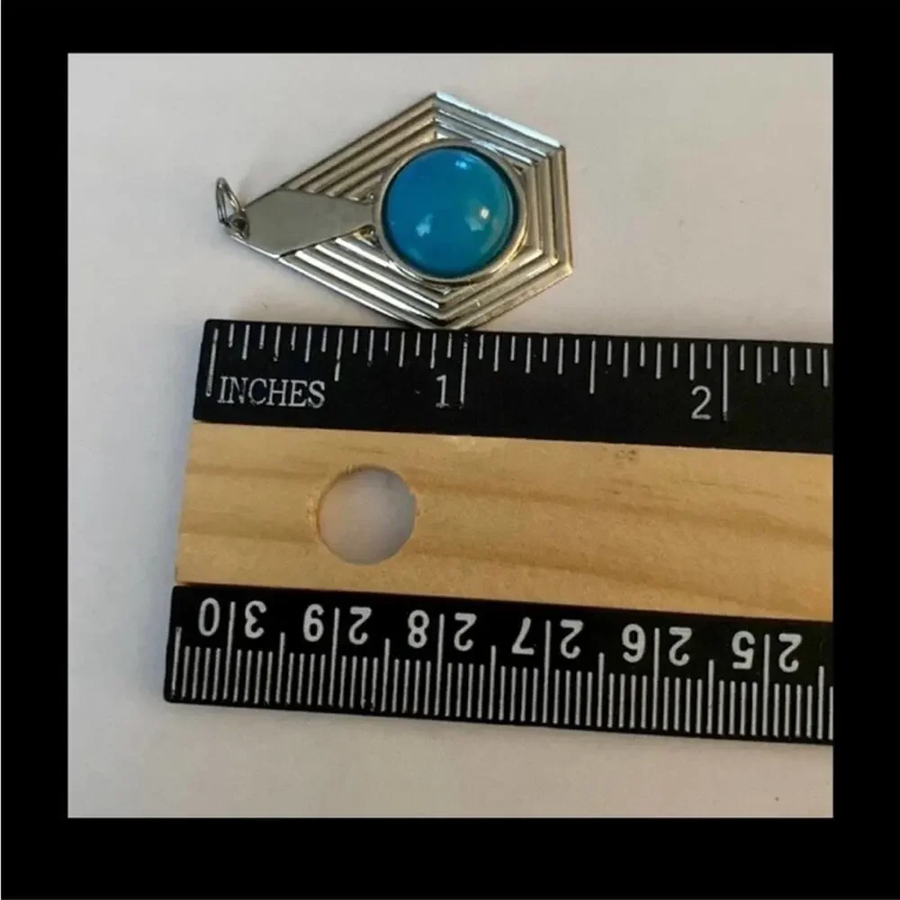 Southwestern Style Geometric Blue Cabochon Pendant - Picture 3 of 10